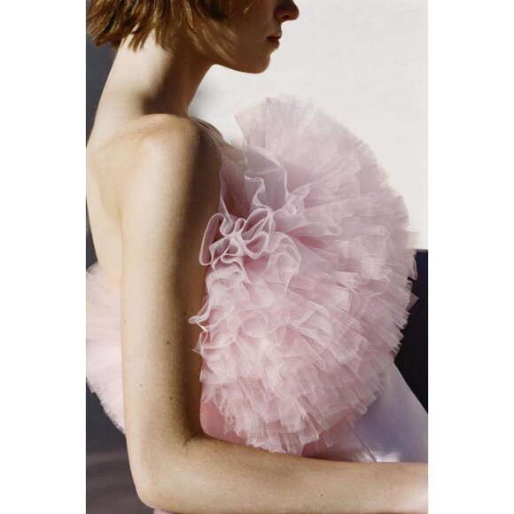 pink tulle dress zara One-Shoulder Sleeveless High-Low Women Zara-Craft Costume Dress Zara Pink Tulle